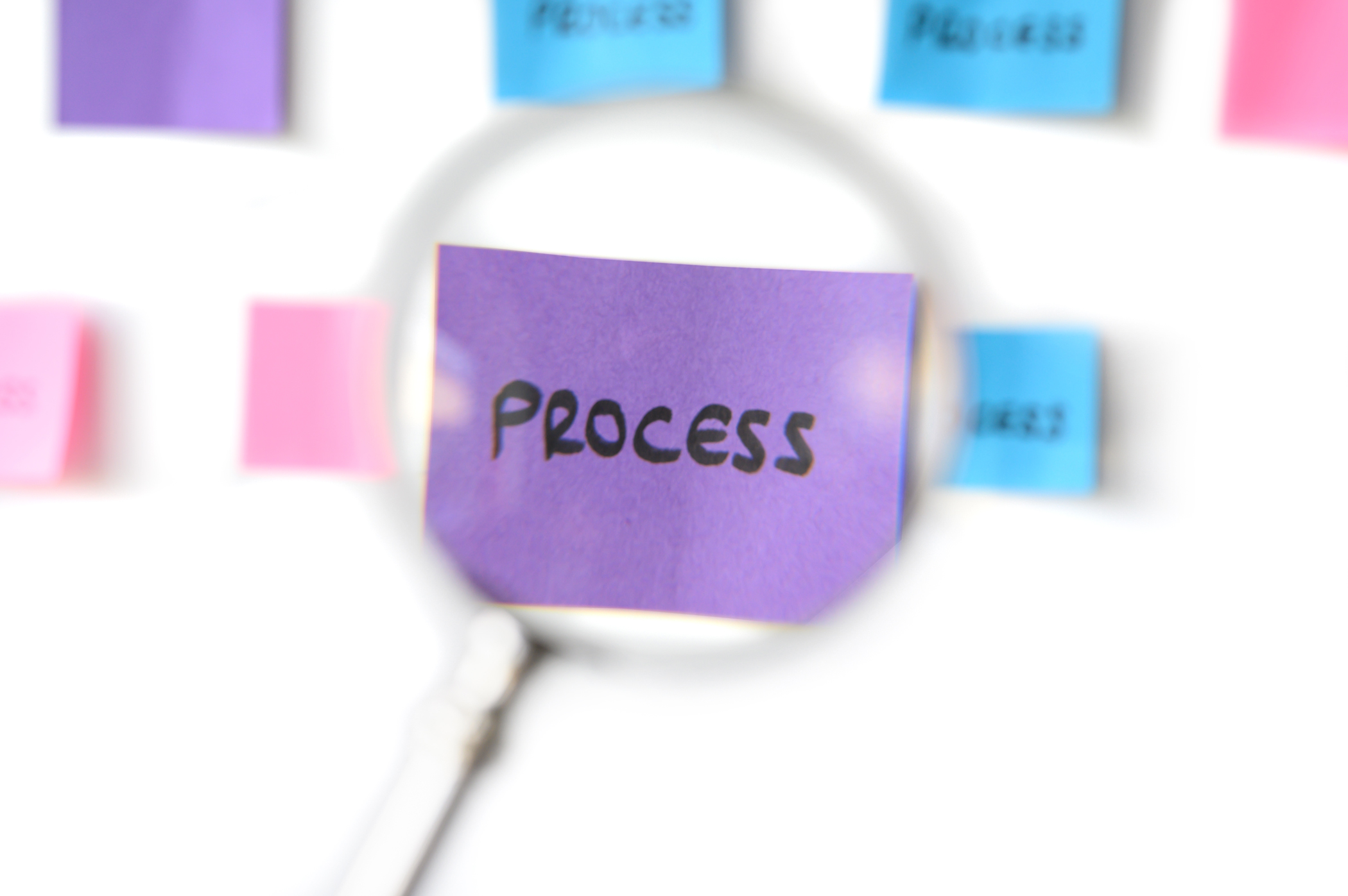 Sticky note magnified to show the word "process" representing Credit Control Best Practices